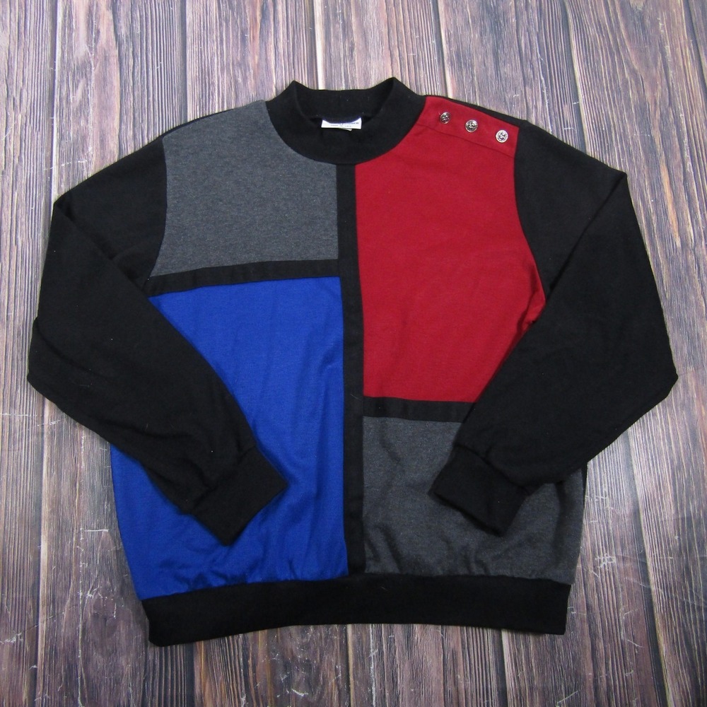Vintage Alfred Dunner Womens 1X Black Colorblock Mock Neck Sweater USA Pullover